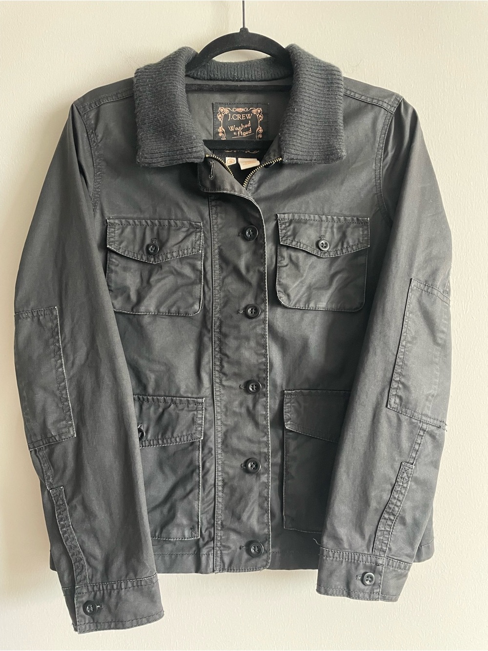 J. Crew chore coat black waxed canvas workwear utility S
